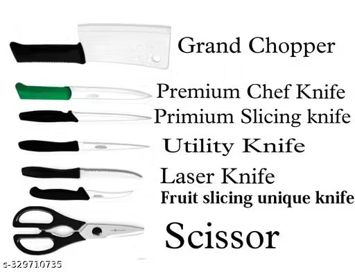 DNJ ORIGINAL knife set kitchen Knife and knives Set with sharpe edge, Stainless Steel quality 6 Knifes, SCISSOR for Kitchen use Knife Set for Kitchen with stand,.//(pack of 7)